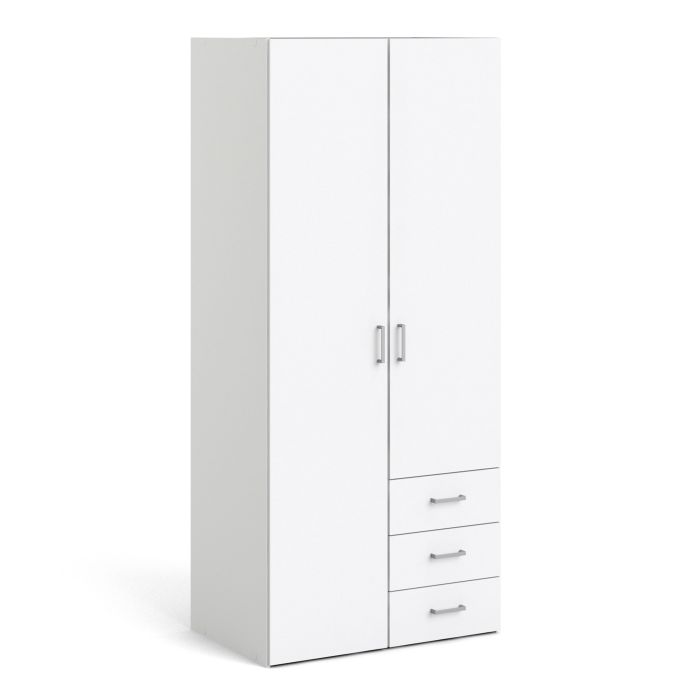Space Wardrobe - 2 doors + 3 drawers White 1750