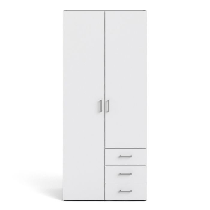 Space Wardrobe - 2 doors + 3 drawers White 1750
