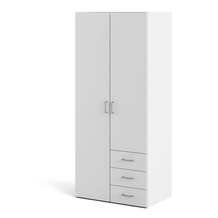 Space Wardrobe - 2 doors + 3 drawers White 1750
