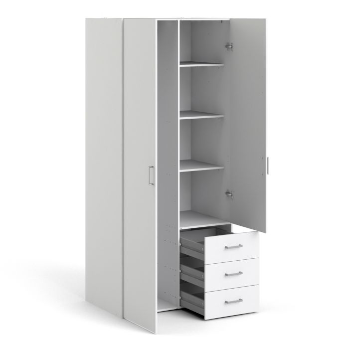 Space Wardrobe - 2 doors + 3 drawers White 1750