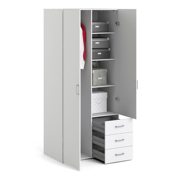 Space Wardrobe - 2 doors + 3 drawers White 1750