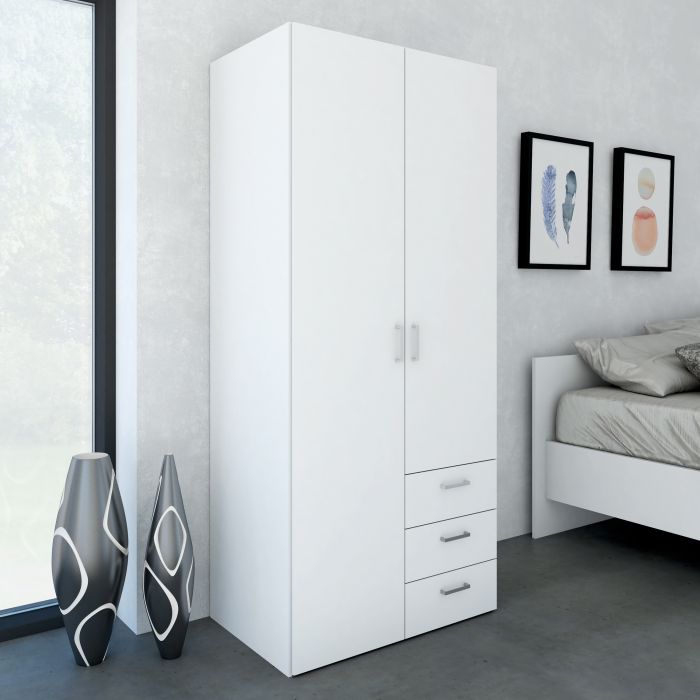 Space Wardrobe - 2 doors + 3 drawers White 1750