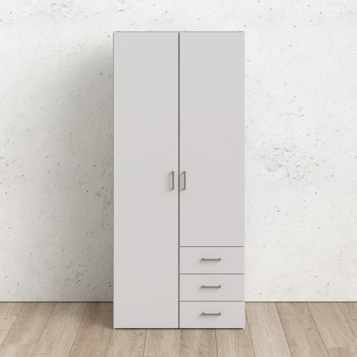 Space Wardrobe - 2 doors + 3 drawers White 1750