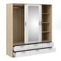 Line Wardrobe with 3 Doors 6 Drawers in Oak with White High Gloss