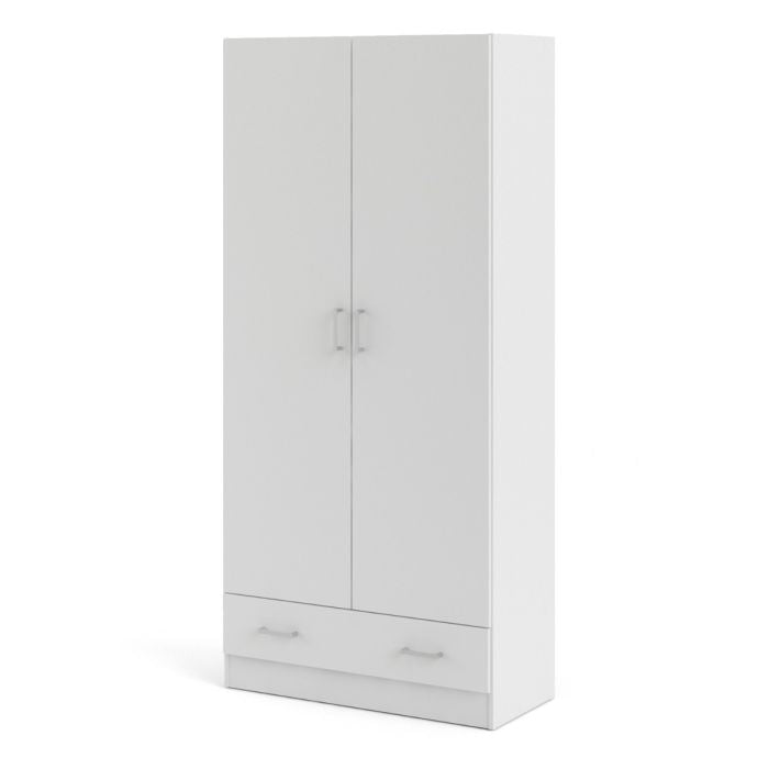 Space Wardrobe with 2 doors + 1 drawer in White 1700