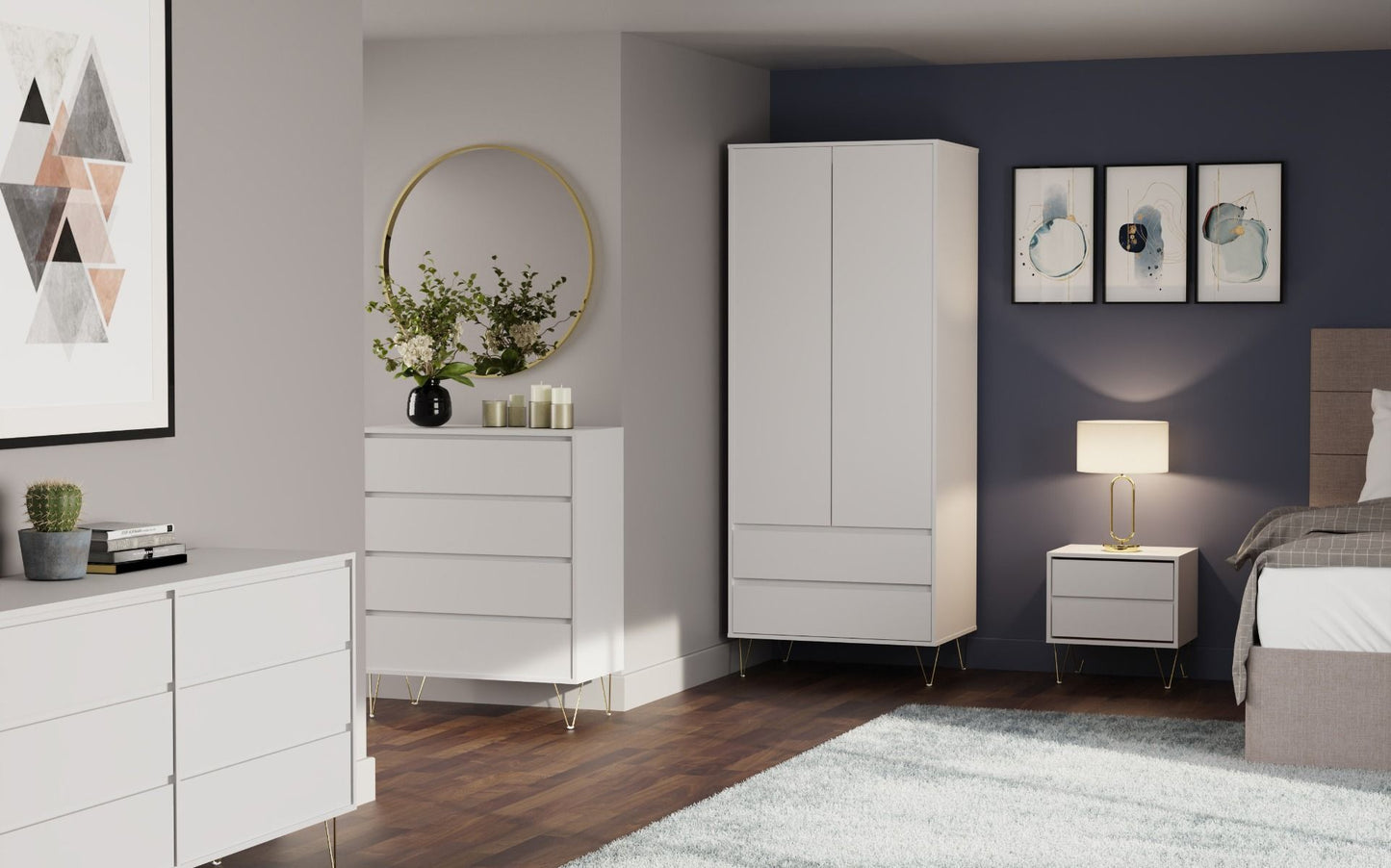 Monaco 2 Door 2 Drawer Wardrobe in White