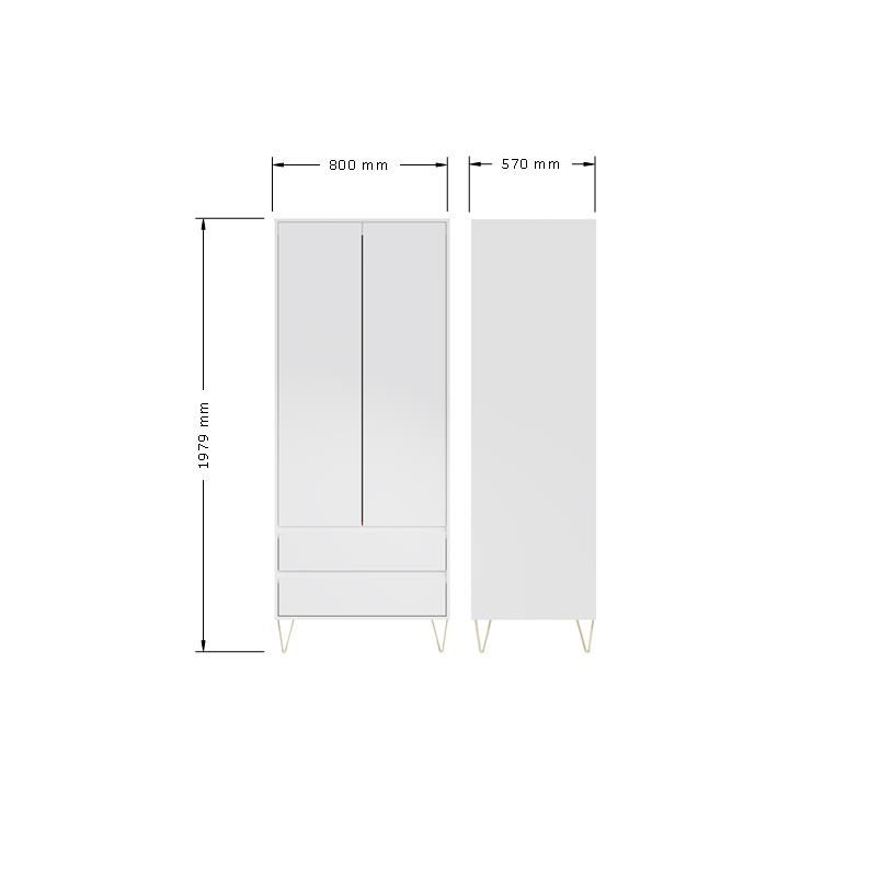 Monaco 2 Door 2 Drawer Wardrobe in White