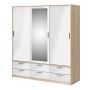 Line Wardrobe with 3 Doors 6 Drawers in Oak with White High Gloss