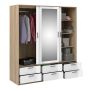 Line Wardrobe with 3 Doors 6 Drawers in Oak with White High Gloss