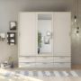 Line Wardrobe with 3 Doors 6 Drawers in Oak with White High Gloss