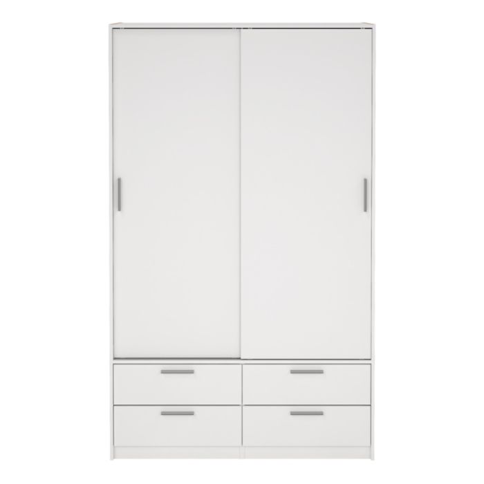 Line Wardrobe with 2 Sliding Doors and 4 Drawers, White
