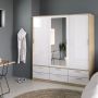 Line Wardrobe with 3 Doors 6 Drawers in Oak with White High Gloss