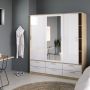 Line Wardrobe with 3 Doors 6 Drawers in Oak with White High Gloss