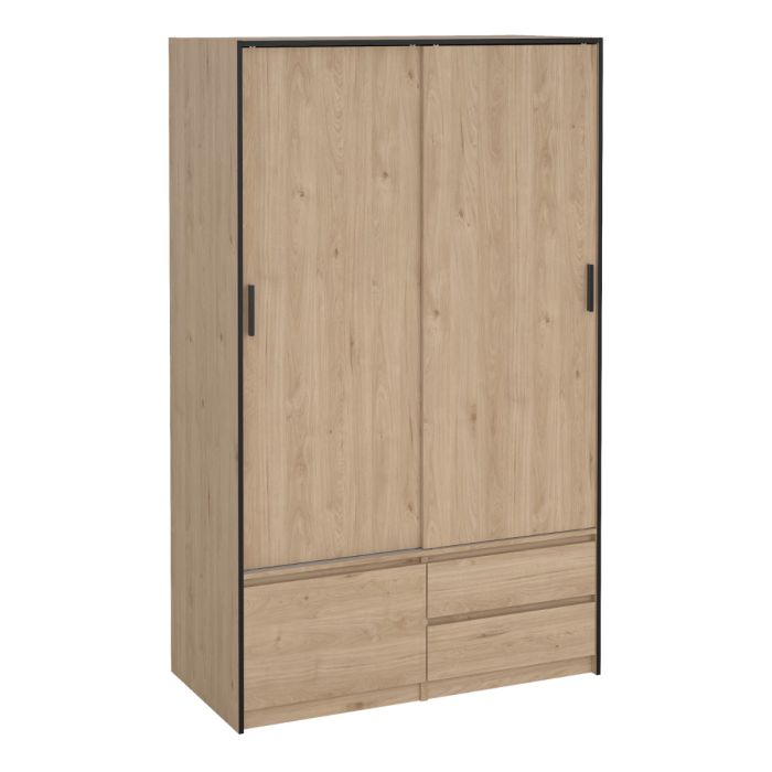 Line Wardrobe with 2 Sliding Doors 1 Small Door and 2 drawers In Jackson Hickory Oak