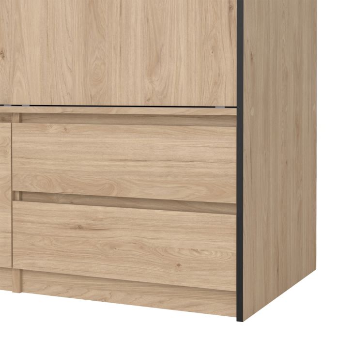 Line Wardrobe with 2 Sliding Doors 1 Small Door and 2 drawers In Jackson Hickory Oak