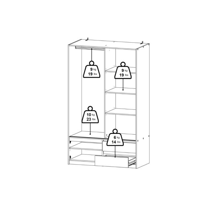 Line Wardrobe with 2 Sliding Doors 1 Small Door and 2 drawers In Jackson Hickory Oak