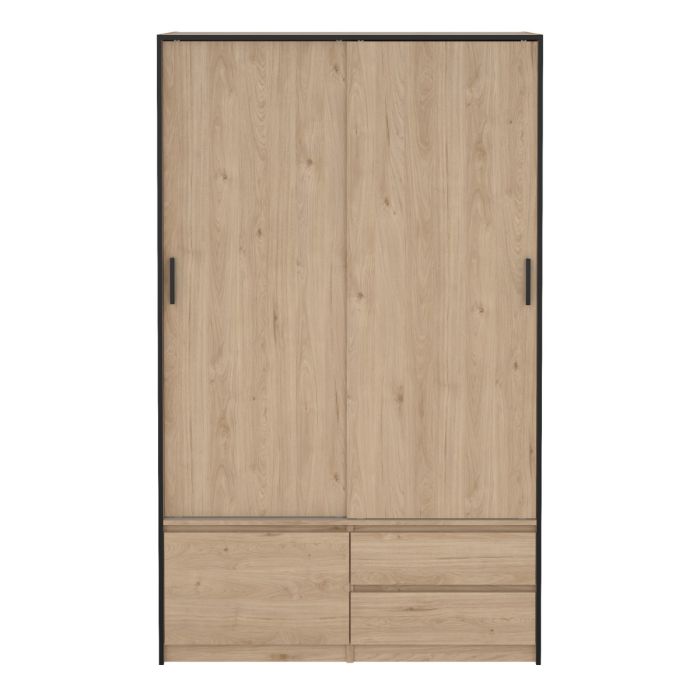Line Wardrobe with 2 Sliding Doors 1 Small Door and 2 drawers In Jackson Hickory Oak