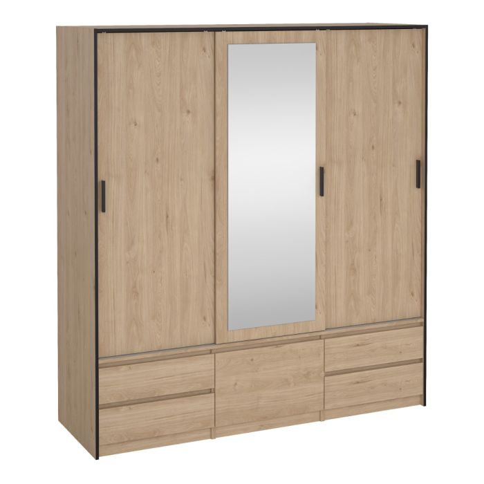Line Wardrobe with 2 Sliding Doors 1 Sliding Door with Mirror In Jackson Hickory Oak