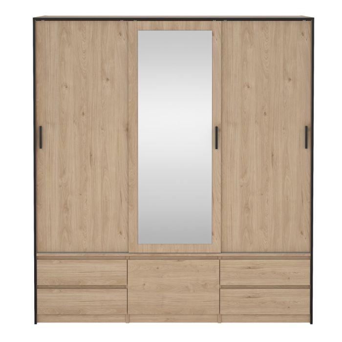 Line Wardrobe with 2 Sliding Doors 1 Sliding Door with Mirror In Jackson Hickory Oak