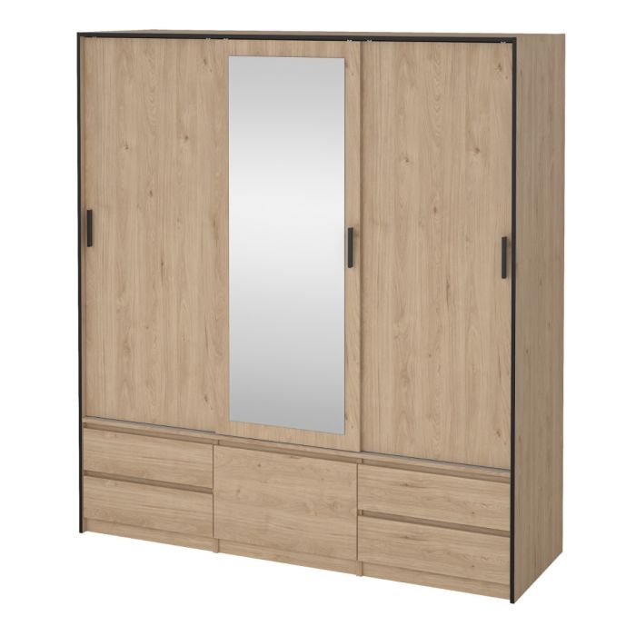 Line Wardrobe with 2 Sliding Doors 1 Sliding Door with Mirror In Jackson Hickory Oak
