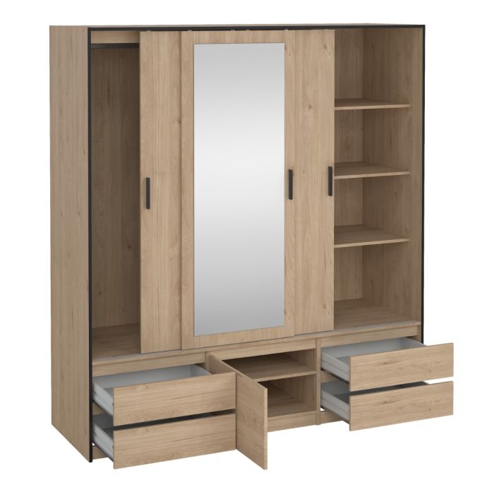 Line Wardrobe with 2 Sliding Doors 1 Sliding Door with Mirror In Jackson Hickory Oak