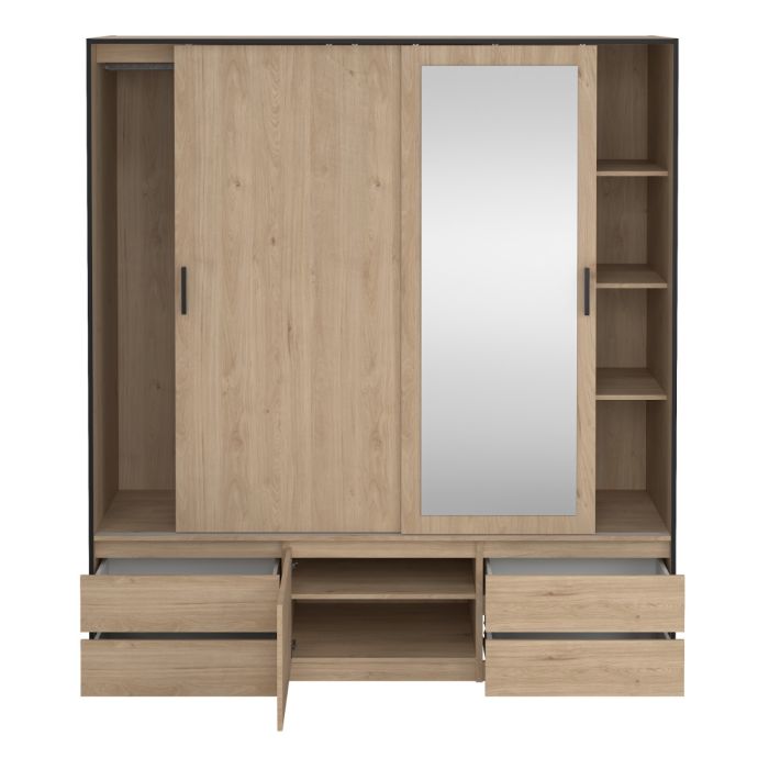 Line Wardrobe with 2 Sliding Doors 1 Sliding Door with Mirror In Jackson Hickory Oak