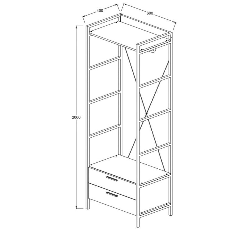 Claire 2 Drawer, 1 Shelf Open Wardrobe