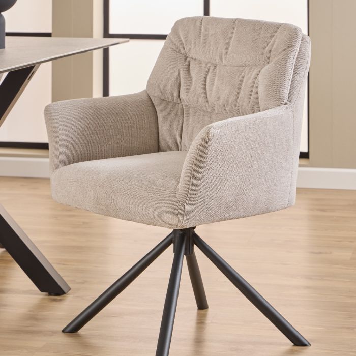 Alonso Swivel Cream Dining Chair with Armrest Set of 2