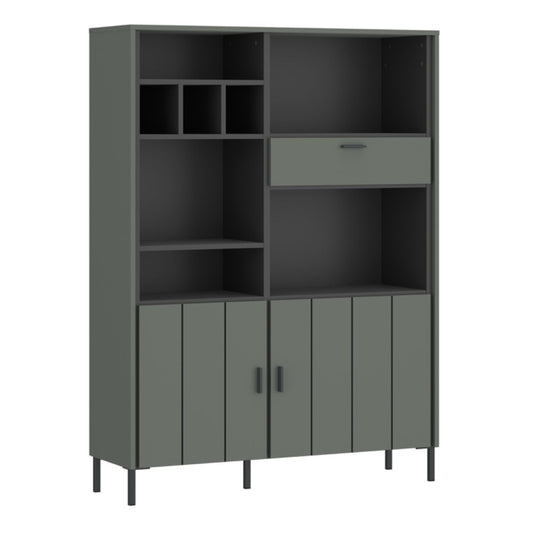Arundel Bookcase 2 Door 1 Drawer in Green-Grey