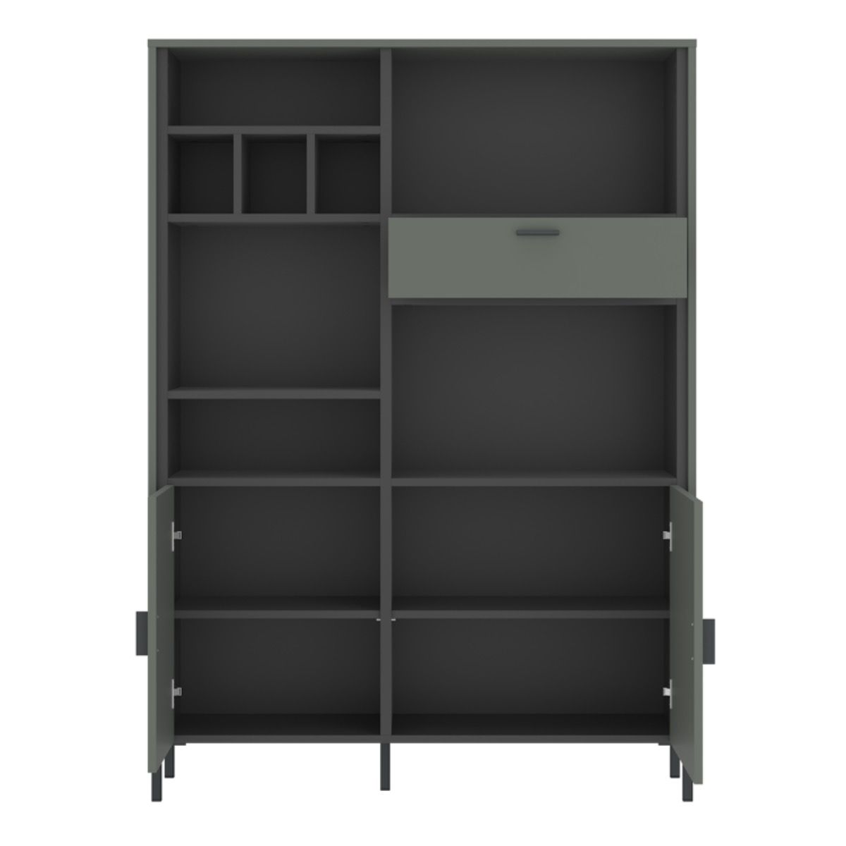 Arundel Bookcase 2 Door 1 Drawer in Green-Grey