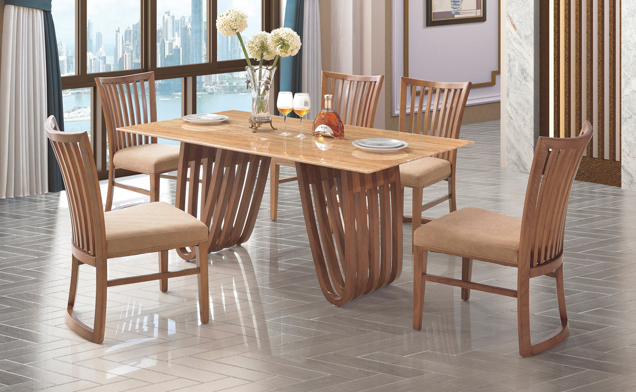 Aurora Marble Dining Table with Wooden Base