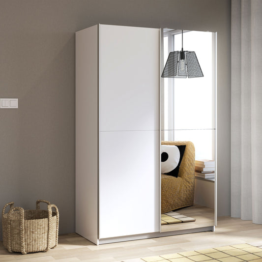 Babetta Sliding Wardrobe in Matt White with Mirrored Door