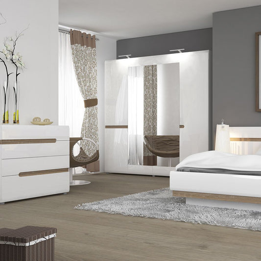 Chelsea Bedroom 3 door Robe with Mirror in white with an Truffle Oak Trim