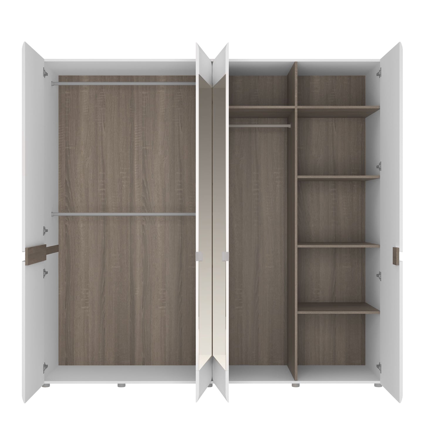 Chelsea Bedroom 4 Door wardrobe with mirrors in white with an Truffle Oak Trim