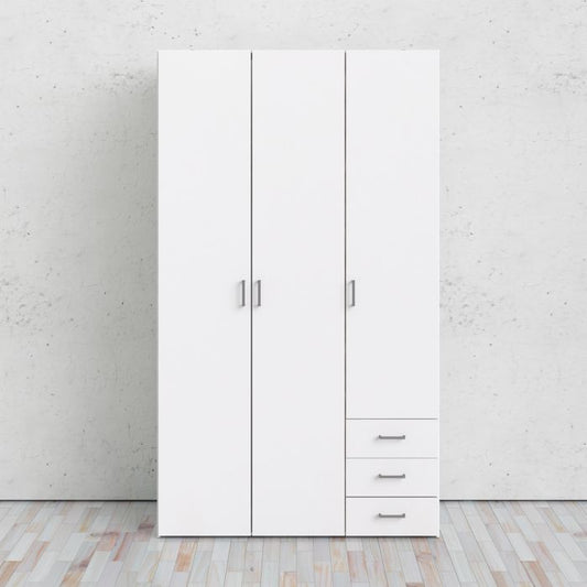 Space Wardrobe - 3 Doors 3 Drawers in White 2000