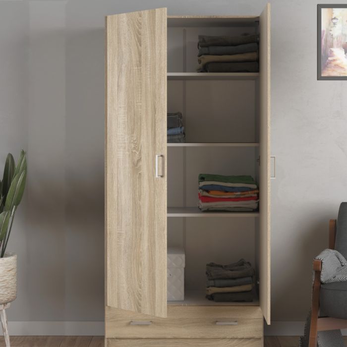Space Wardrobe with 2 doors + 1 drawer in Oak 1700