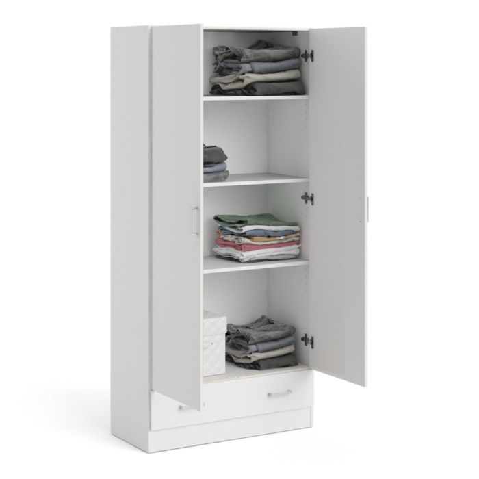 Space Wardrobe with 2 doors + 1 drawer in White 1700