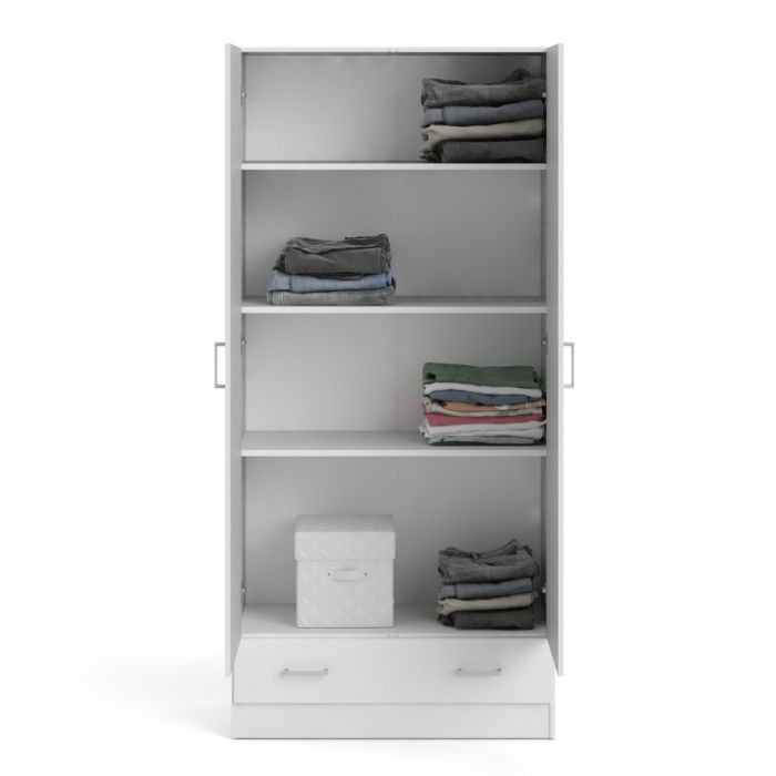 Space Wardrobe with 2 doors + 1 drawer in White 1700
