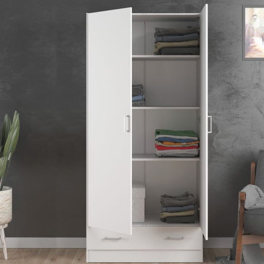 Space Wardrobe with 2 doors + 1 drawer in White 1700
