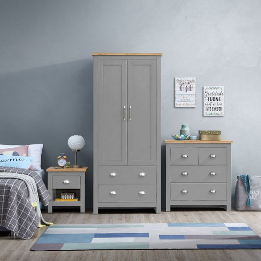 Lisbon 3 Piece Set (2 Door Wardrobe, 2+2 Chest, 1 Drw Bedside) Light Grey